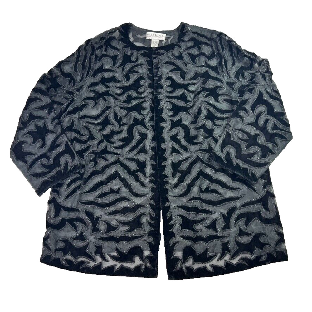 Niteline Della Roufogali Evening Jacket 1X Silk Beaded Velvet Burnout Vintage
